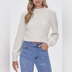 NWT Forever 21 Cream Ivory Women’s Crochet Knit Long Sleeve Sweater Medium